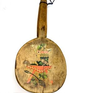 Treenware Vintage Wooden Butter Paddle with Folk Art Design